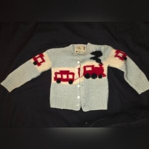 Children's Train Pattern Cardigan HAND MADE VINTAGE Late 50,s
